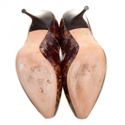 Pre Owned Alexander McQueen Two Tone Brown Tortoise Shell Embossed Patent Leather Pumps Size 40