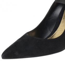 Pre Owned Alexander McQueen Black Suede Gold Trimmed Faux Pearl Pumps Size 41