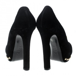 Pre Owned Alexander McQueen Black Suede Skull Embellished Peep Toe Pumps Size 36