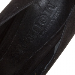 Pre Owned Alexander McQueen Black Suede Crystal Embellished Skull Peep Toe Platform Pumps Size 38.5