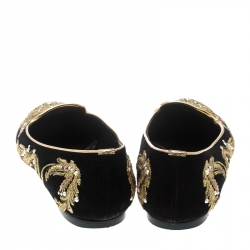 Pre Owned Alexander McQueen Black Velvet Embroidered Smoking Slippers Size 38.5
