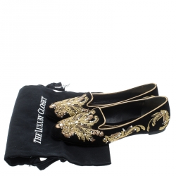 Pre Owned Alexander McQueen Black Velvet Embroidered Smoking Slippers Size 38.5