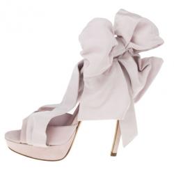 Pre Owned Alexander McQueen Pink Suede Bow Embellished Sandals Size 36