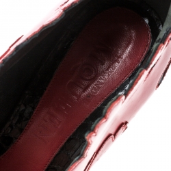 Pre Owned Alexander McQueen Red/Black Python and Leather Kimono Flower Peep Toe Booties Size 39