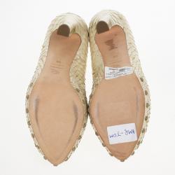 Pre Owned Alexander McQueen Python Pearl Skull Studded Peep Toe Pumps Size 39
