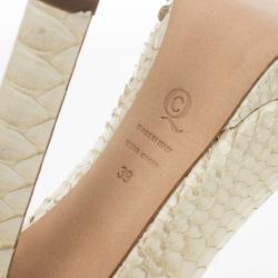 Pre Owned Alexander McQueen Python Pearl Skull Studded Peep Toe Pumps Size 39