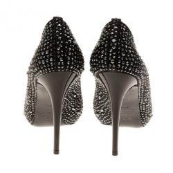 Pre Owned Alexander McQueen Black Satin Studded Open Toe Pumps Size 39.5