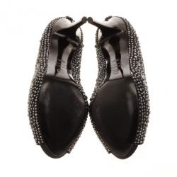 Pre Owned Alexander McQueen Black Satin Studded Open Toe Pumps Size 39.5