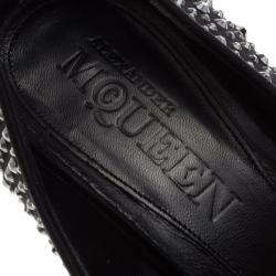Pre Owned Alexander McQueen Black Satin Studded Open Toe Pumps Size 39.5