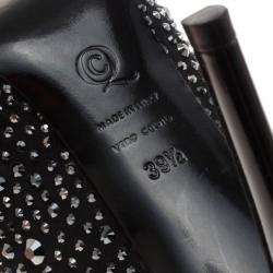 Pre Owned Alexander McQueen Black Satin Studded Open Toe Pumps Size 39.5