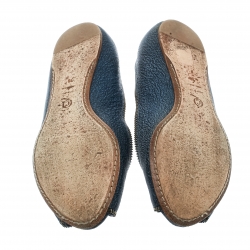 Pre Owned Alexander McQueen Blue Textured Leather Skull Zip Detail Peep Toe Ballet Flats Size 38
