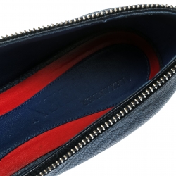 Pre Owned Alexander McQueen Blue Textured Leather Skull Zip Detail Peep Toe Ballet Flats Size 38