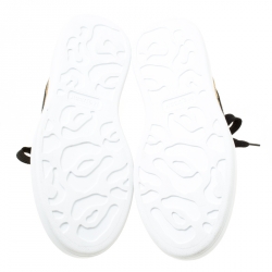 Pre Owned Alexander McQueen Gold/Black Leather Classic Larry Platform Lace Up Sneakers Size 37