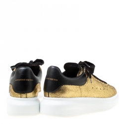 Pre Owned Alexander McQueen Gold/Black Leather Classic Larry Platform Lace Up Sneakers Size 37