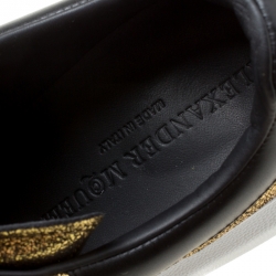 Pre Owned Alexander McQueen Gold/Black Leather Classic Larry Platform Lace Up Sneakers Size 37