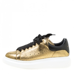Pre Owned Alexander McQueen Gold/Black Leather Classic Larry Platform Lace Up Sneakers Size 37