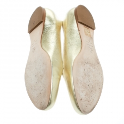 Pre Owned Alexander McQueen Gold Leather Sequin Skull Ballet Loafer Flats Size 39