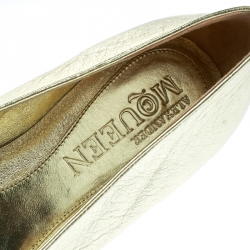 Pre Owned Alexander McQueen Gold Leather Sequin Skull Ballet Loafer Flats Size 39