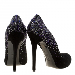 Pre Owned Alexander McQueen Black Suede Crystal Embellished Pumps Size 40