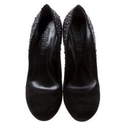 Pre Owned Alexander McQueen Black Suede Crystal Embellished Pumps Size 40