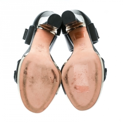 Pre Owned Alexander McQueen Black Embroidered Leather Ankle Strap Platform Sandals Size 38