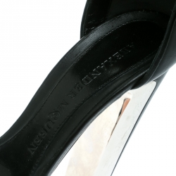 Pre Owned Alexander McQueen Black Embroidered Leather Ankle Strap Platform Sandals Size 38