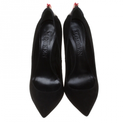 Pre Owned Alexander McQueen Black Suede Zip Embellished Heel Pointed Toe Pumps Size 38
