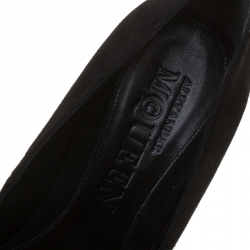 Pre Owned Alexander McQueen Black Suede Zip Embellished Heel Pointed Toe Pumps Size 38