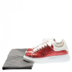 Pre Owned Alexander McQueen Red Glitter Platform Lace Up Sneakers Size 37