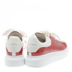 Pre Owned Alexander McQueen Red Glitter Platform Lace Up Sneakers Size 37