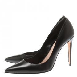 Pre Owned Alexander McQueen Black Leather Horn Pointed Toe Pumps Size 39