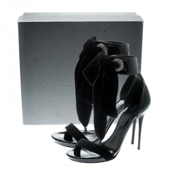 Pre Owned Alexander McQueen Black Patent Leather And Suede Ankle Tie Open Toe Sandals Size 40
