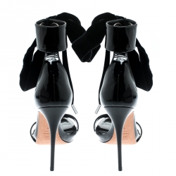 Pre Owned Alexander McQueen Black Patent Leather And Suede Ankle Tie Open Toe Sandals Size 40