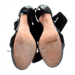 Pre Owned Alexander McQueen Black Patent Leather And Suede Ankle Tie Open Toe Sandals Size 40