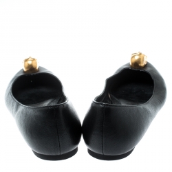 Pre Owned Alexander McQueen Black Leather Skull City Ballet Flats Size 36