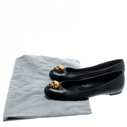 Pre Owned Alexander McQueen Black Leather Skull City Ballet Flats Size 36