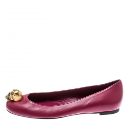 Pre Owned Alexander McQueen Pink Leather Skull City Ballet Flats Size 36
