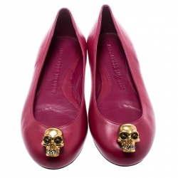 Pre Owned Alexander McQueen Pink Leather Skull City Ballet Flats Size 36