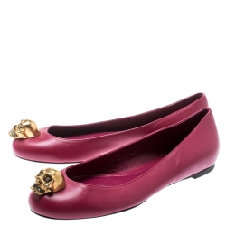 Pre Owned Alexander McQueen Pink Leather Skull City Ballet Flats Size 36