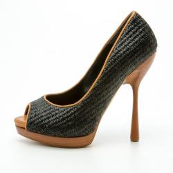 Pre Owned Alexander McQueen Black Raffia Peep Toe Pumps Size 38