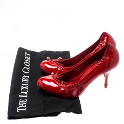 Pre Owned Alexander McQueen Red Patent Leather Bow Detail Scrunch Pumps Size 36
