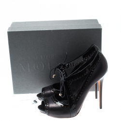 Pre Owned Alexander McQueen Black Leather Brogue Trim Cut Out Peep Toe Pumps Size 40