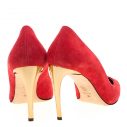 Pre Owned Alexander McQueen Red Suede Pointed Toe Pumps Size 39