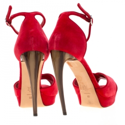 Pre Owned Alexander McQueen Red Velvet Ankle Strap Platfrom Sandals Size 40