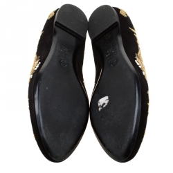 Pre Owned Alexander McQueen Black Suede Embroidered Smoking Slippers Size 39.5