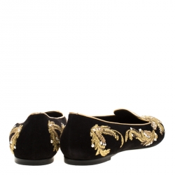 Pre Owned Alexander McQueen Black Suede Embroidered Smoking Slippers Size 39.5
