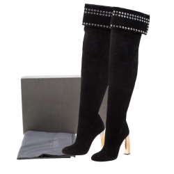 Pre Owned Alexander McQueen Black Suede Eyelet Detail Knee Length Boots Size 39