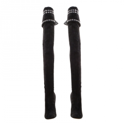 Pre Owned Alexander McQueen Black Suede Eyelet Detail Knee Length Boots Size 39