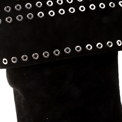 Pre Owned Alexander McQueen Black Suede Eyelet Detail Knee Length Boots Size 39