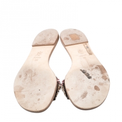 Pre Owned Alexander McQueen Multicolored Floral Embellished Leather Slides Size 38